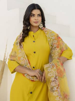 Yellow women kurta pant dupatta set 3