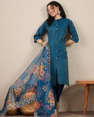 Blue women kurta pant dupatta set 1