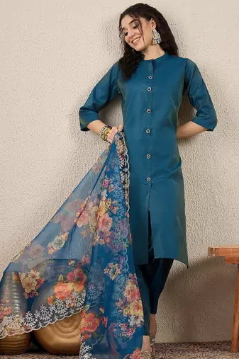 Blue women kurta pant dupatta set