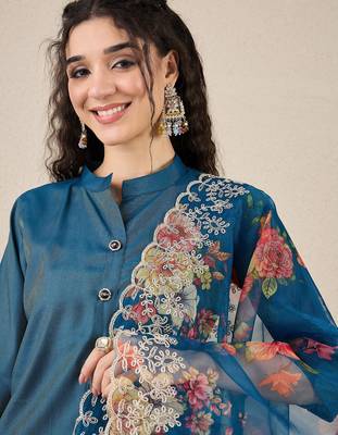 Blue women kurta pant dupatta set 2