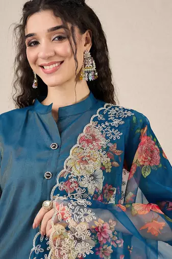 Blue women kurta pant dupatta set
