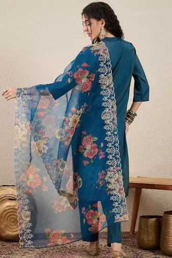 Blue women kurta pant dupatta set