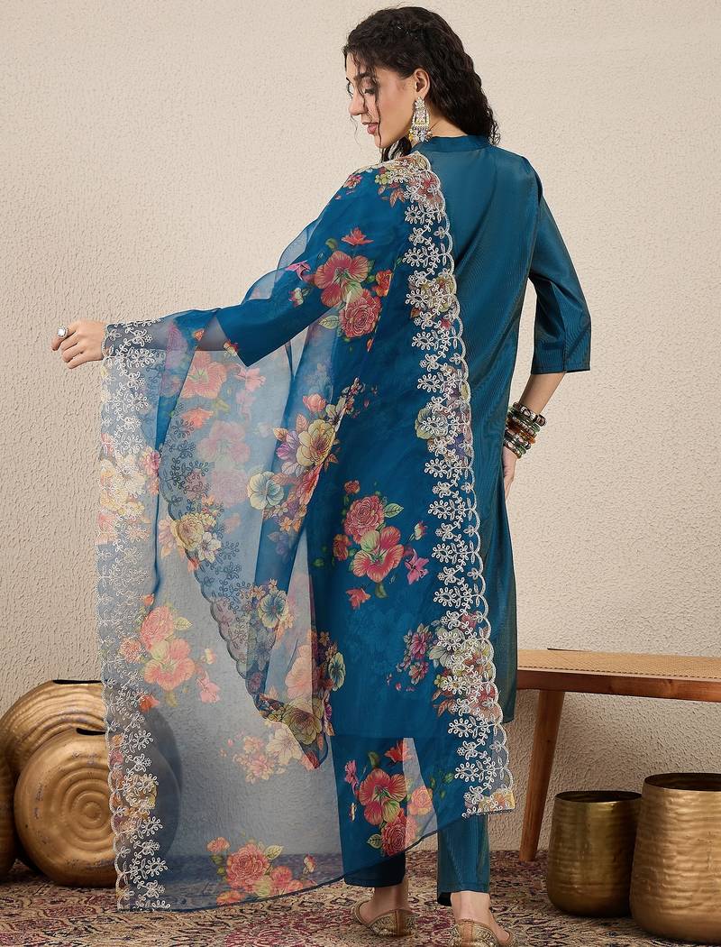 Blue women kurta pant dupatta set