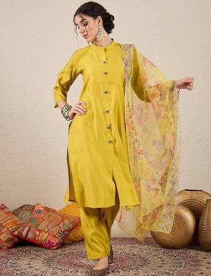Yellow women kurta pant dupatta set 1