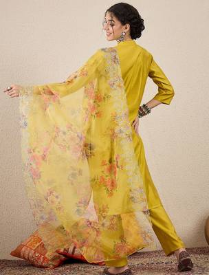 Yellow women kurta pant dupatta set 2