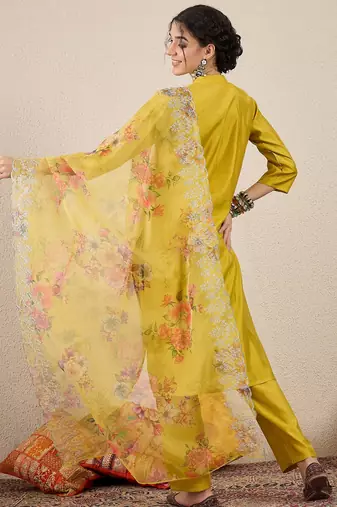 Yellow women kurta pant dupatta set