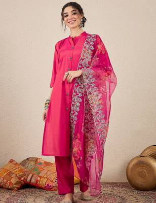 Pink women kurta pant dupatta set 1