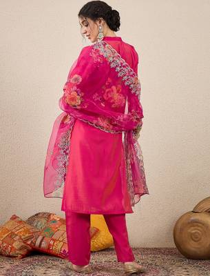 Pink women kurta pant dupatta set 2