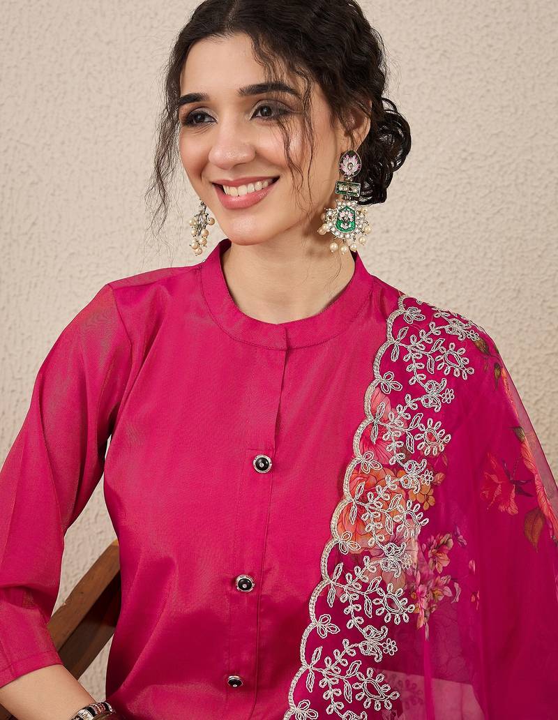 Pink women kurta pant dupatta set