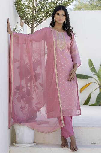 Pink women kurta pant dupatta set
