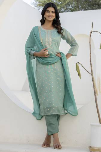 Light green women kurta pant dupatta set