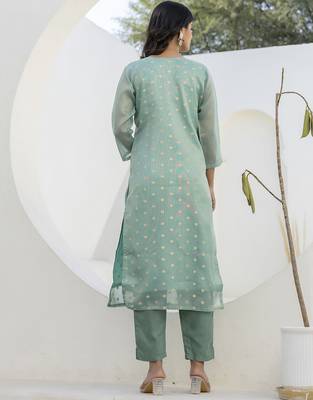 Light green women kurta pant dupatta set 2