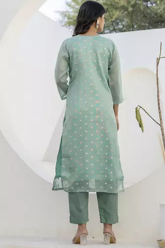 Light green women kurta pant dupatta set
