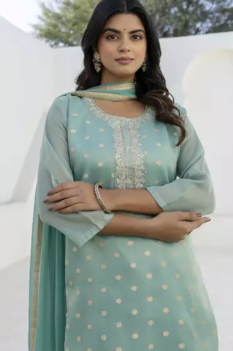 Light green women kurta pant dupatta set