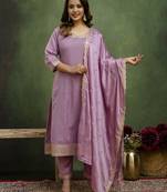 Purple women kurta pant dupatta set
