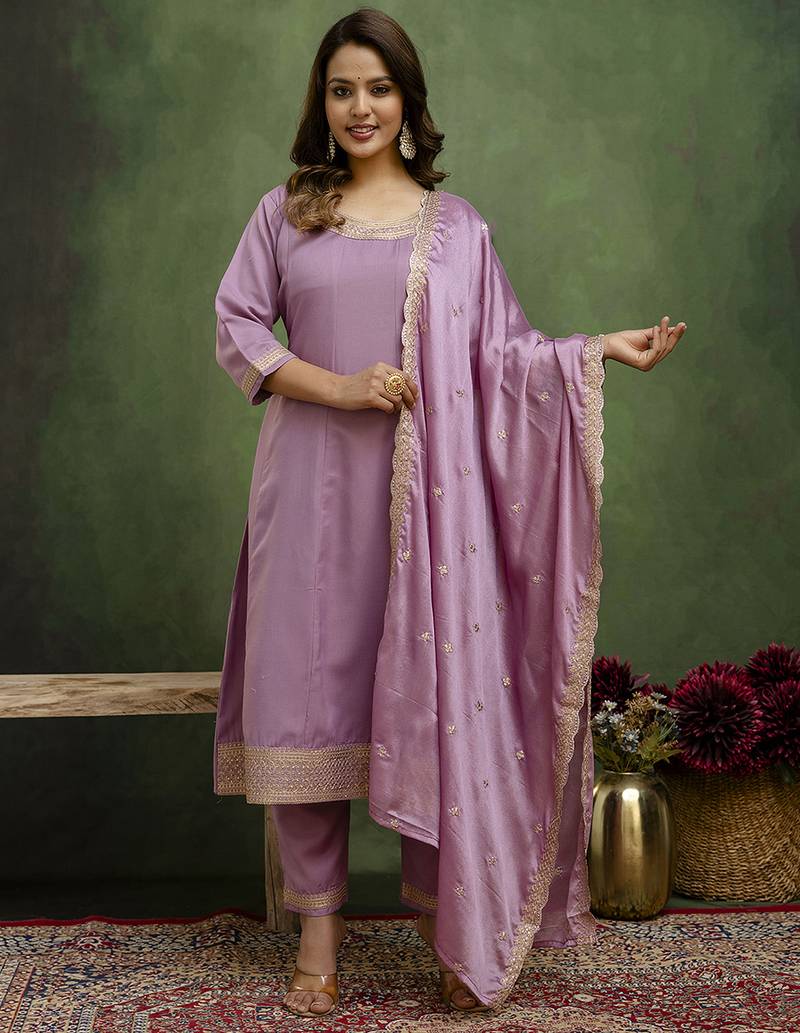Purple women kurta pant dupatta set