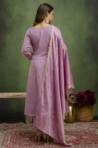 Purple women kurta pant dupatta set
