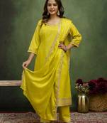 Yellow women kurta pant dupatta set