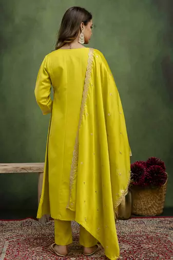 Yellow women kurta pant dupatta set