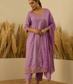 Purple women kurta pant dupatta set