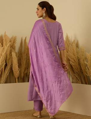 Purple women kurta pant dupatta set 2