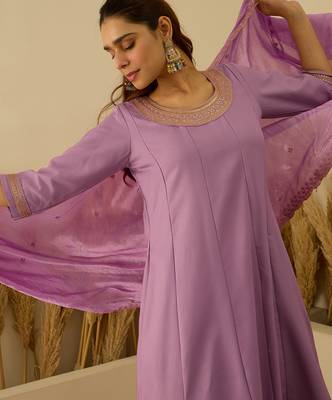 Purple women kurta pant dupatta set 3