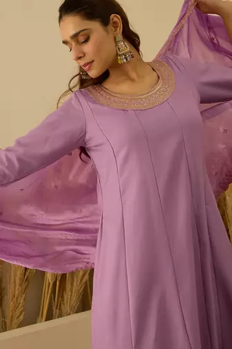 Purple women kurta pant dupatta set