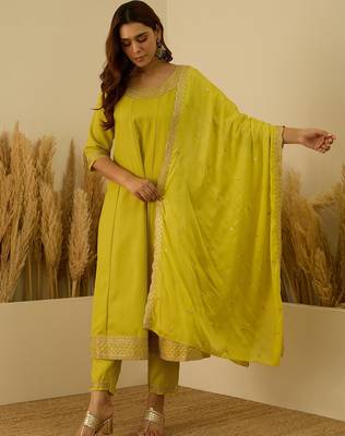 Yellow women kurta pant dupatta set 1
