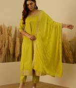 Yellow women kurta pant dupatta set
