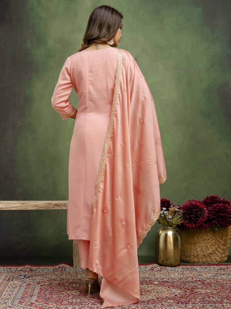 Pink women kurta pant dupatta set