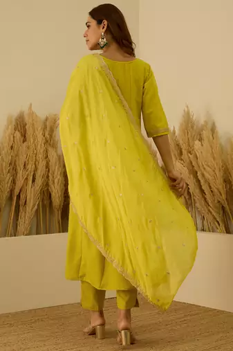 Yellow women kurta pant dupatta set