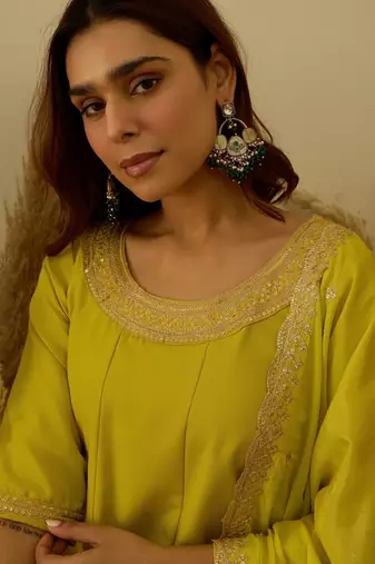 Yellow women kurta pant dupatta set