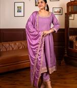Purple women kurta pant dupatta set