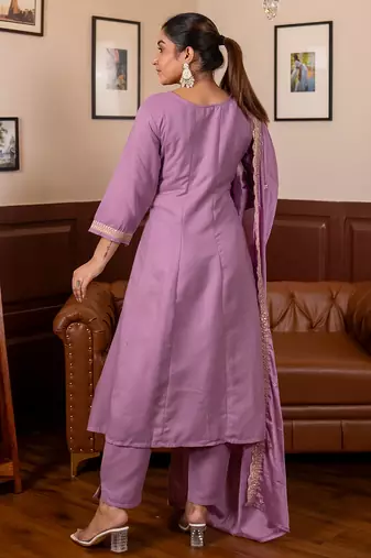 Purple women kurta pant dupatta set