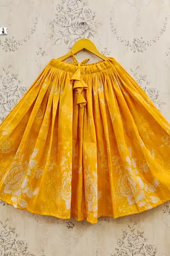 Yellow art silk woven kids lehenga choli