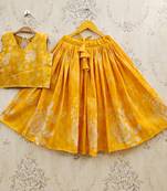 Yellow art silk woven kids lehenga choli
