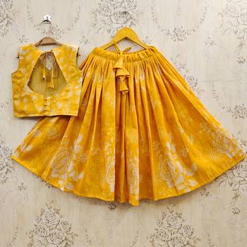 Yellow art silk woven kids lehenga choli 4