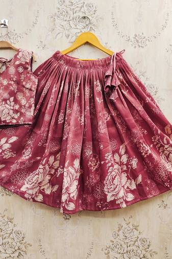 Maroon art silk woven kids lehenga choli