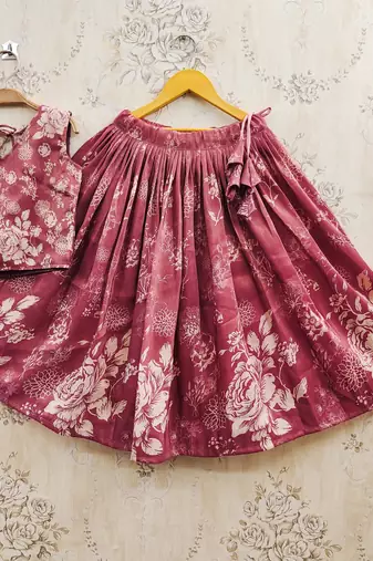 Maroon art silk woven kids lehenga choli