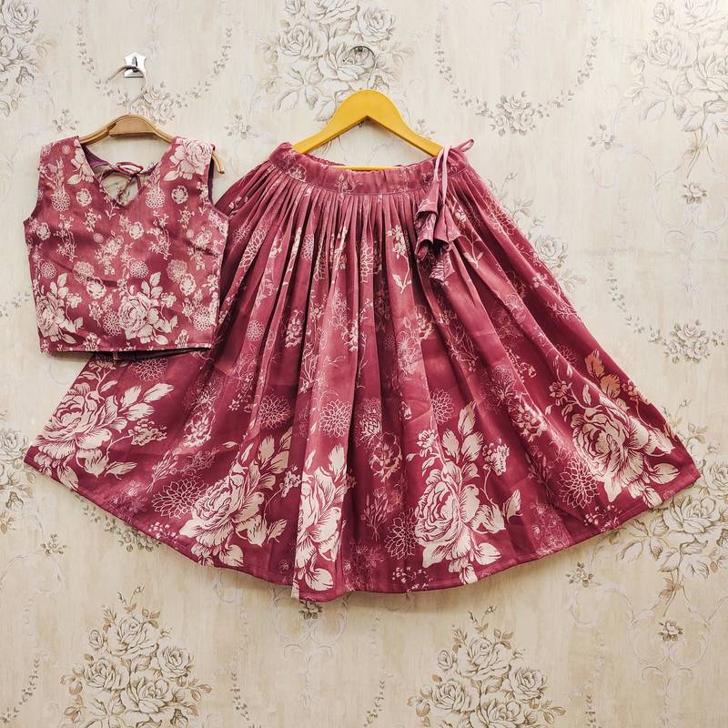 Maroon art silk woven kids lehenga choli