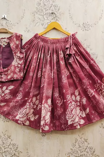 Maroon art silk woven kids lehenga choli