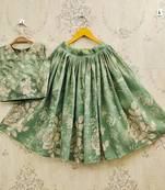 Green art silk woven kids lehenga choli