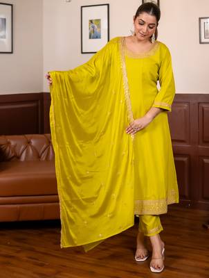Yellow women kurta pant dupatta set 1