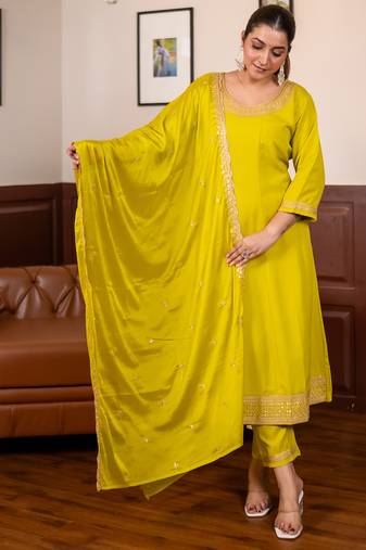 Yellow women kurta pant dupatta set