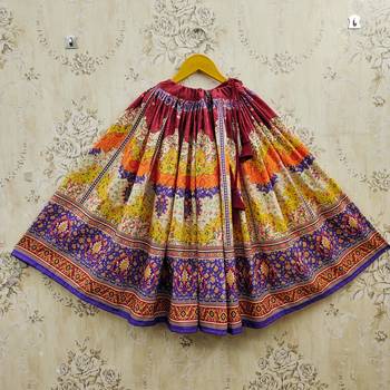 Yellow viscose rayon printed kids lehenga choli 3