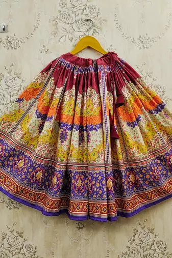 Yellow viscose rayon printed kids lehenga choli