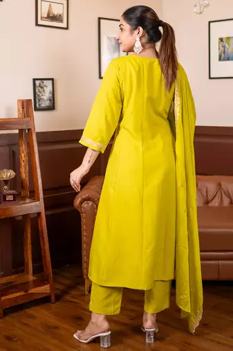 Yellow women kurta pant dupatta set