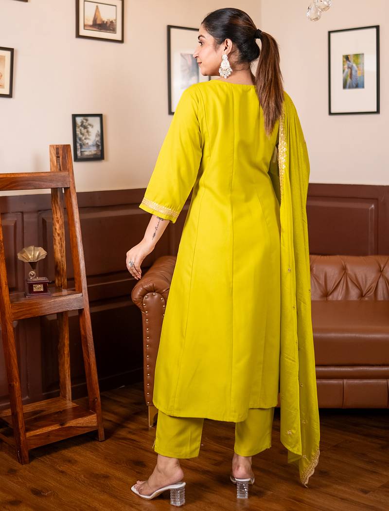Yellow women kurta pant dupatta set