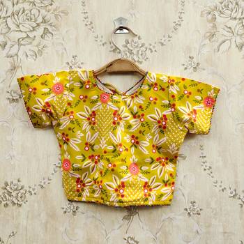 Yellow viscose rayon printed kids lehenga choli 4