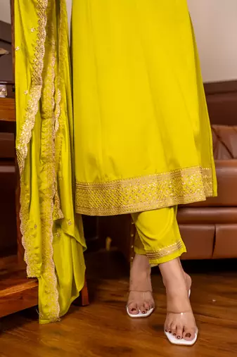 Yellow women kurta pant dupatta set
